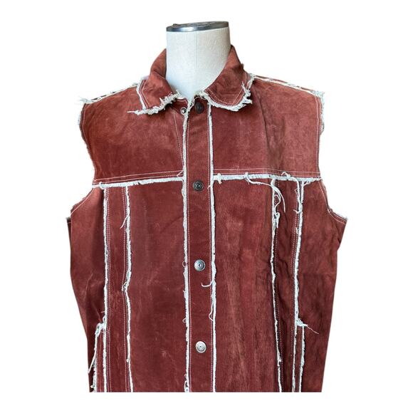Vintage M. Julian Wilsons Leather distressed patchwork lined brown vest size XL - Picture 4 of 16